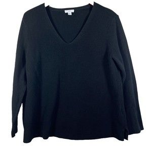 J. Jill Women's V-Neck Ribbed Knit Sweater Black Size Large Petite